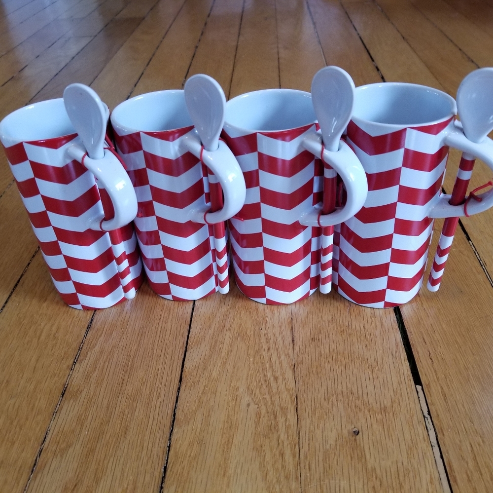STARBUCKS collectible Candy Cane Stripe espresso mugs - SET of 4